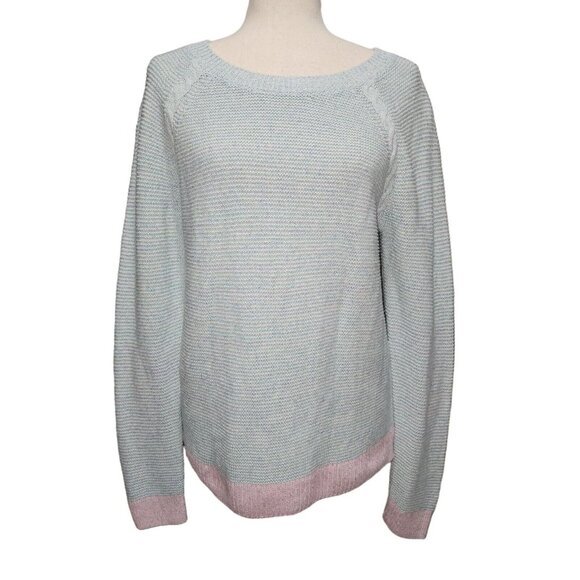 Talbots‎ Womens Cotton And Linen Light Blue Sweater With Pink Trim  Size M - Picture 7 of 11